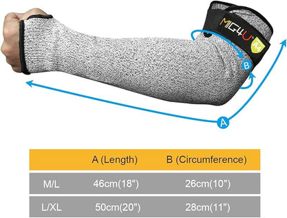 MIG4U Cut Resistant Sleeves Arm Guards Safety Protection with Thumb Holes for Men and Women Yard Work, Construction, Farm, Gardening, Adjustable fit 1pair 20" grey