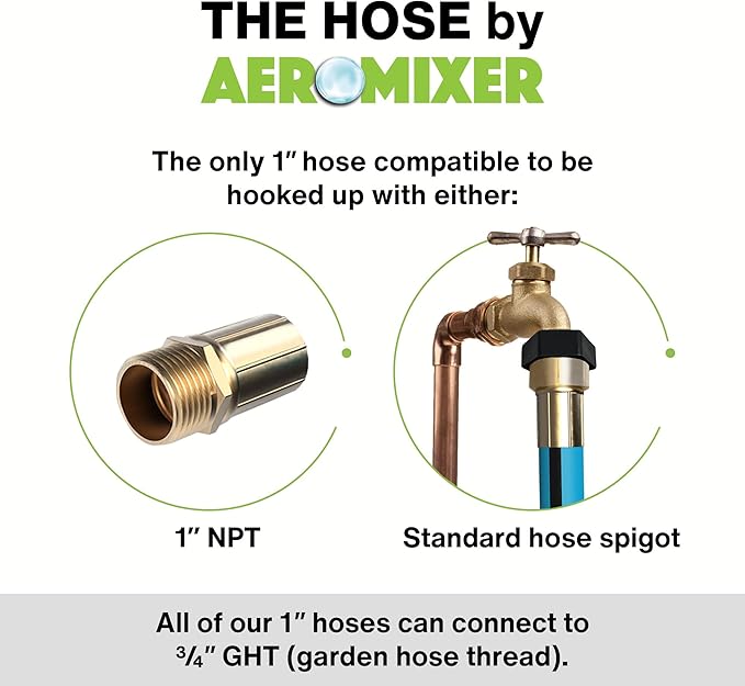 Aeromixer THE HOSE - 1 Inch Garden Hose 100 Ft, Includes Adapters 3/4 Spigots, Kinkless Commercial Garden Hoses, Heavy Duty Water Hoses for Outdoors, 650 PSI High-Pressure Watering Tool