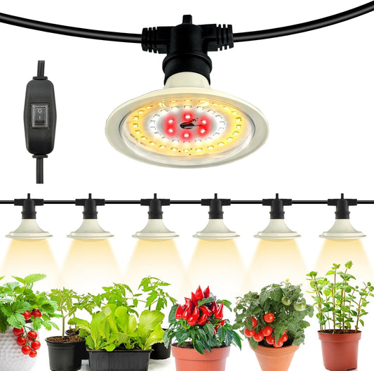 Outdoor LED Grow Lights, Waterproof String Grow Light, Full Spectrum Plant Growing Lights with 22Ft Adjustable Cord 6 Lights
