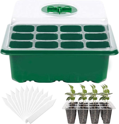 Seed Starter Tray, 12 Set Seedling Kits with Adjustable Humidity Dome, Plant Starter Kit for Seeds Growing Starting (12 Cells per Tray)