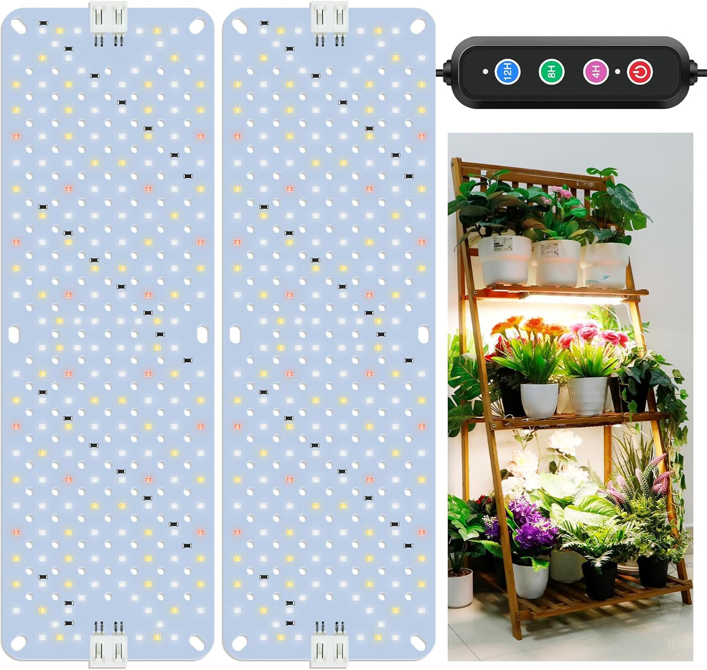 24W Ultra-Thin Panel Full Spectrum Grow Lights, 384 LEDs Plant Grow Light for Indoor Plants with Daisy Chain Function, Grow Lights for Seed Starting with 4/8/12H Auto On/Off Timer (2pcs)