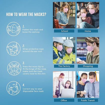 WWDOLL KN95 Face Mask 50 Pack, 5-Layers Breathable KN95 Masks, Pink