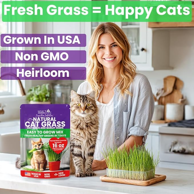 NatureZ Edge Premium Cat Grass Seeds for Indoor Cats, Non GMO - 1 lb Oat & Barley Grass for Indoor Cats, Cat Plant, Kitty Lawn, Pet Grass, Hierba para Gatos, Made in USA