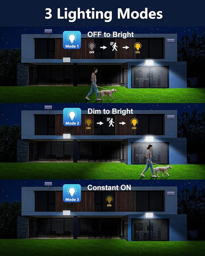 400LED Solar Lights Outdoor,IP67 Waterproof Solar Flood Lights,3 Modes & Remote Control Motion Sensor Outdoor Light for Garden, Garage, Patio, Pathway (2 Pack)
