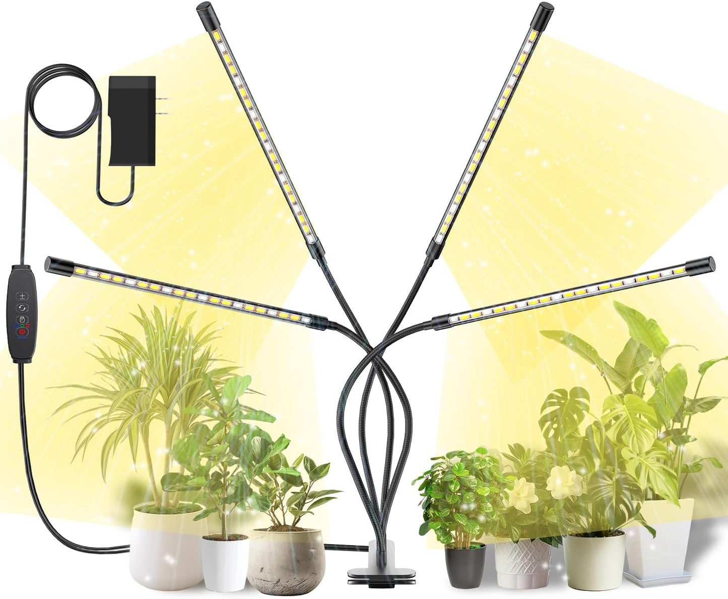 bseah Plant Lights for Indoor Plants, Grow Lights for Seed Starting ON & Off Full Spectrum LED with Timer 4 Tubes