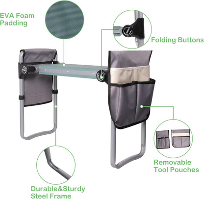 Garden Kneeler and Seat, 2024 Upgraded Foldable Heavy Duty Kneeling Bench with 2 Tool Bags and Soft EVA Foam Pad for Senior, Green