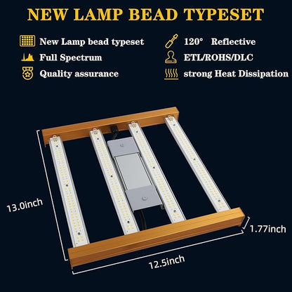 CANAGROW CG1200 LED Grow Light for Indoor Plants 2x2ft Coverage with High Yield Diodes, Sunlike Full Spectrum Dimmable Growing Lamps for Hydroponic Indoor Seeding Veg Bloom Greenhouse(Gold)