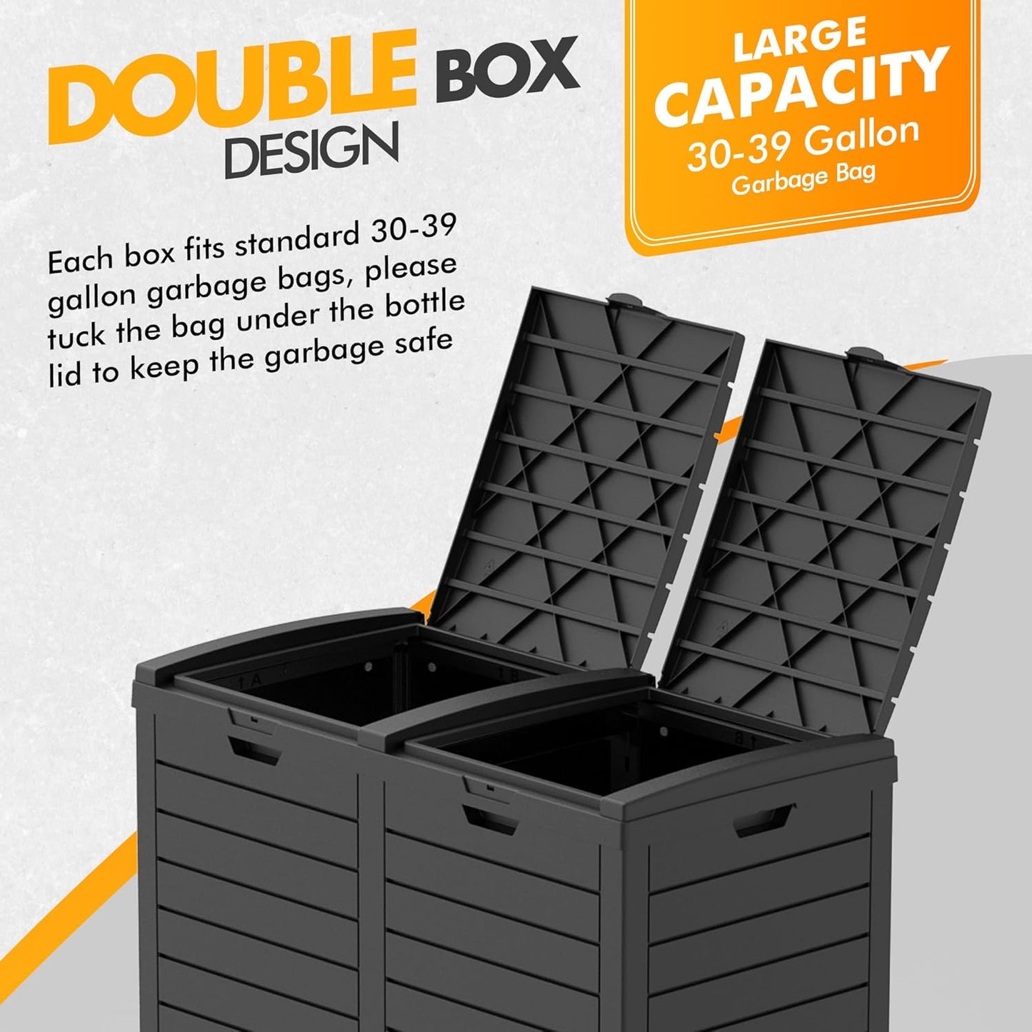 Outdoor Trash Can with lid, Waterproof, UV-Resistant Resin Garbage Can, Lockable Lid and Drip Tray, Animal-Proof, for Patio, Kitchen, Backyard and Deck (Black, 62 Gallon)