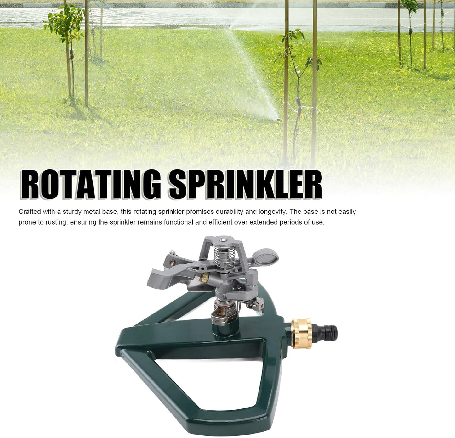 Sprinklers for Yard, 360 Degree Roating Automatic Lawn Sprinkler Heavy Duty Metal Pulsating Nozzle with Metal Base for Large Area Lawn Yard Garden (Silver)