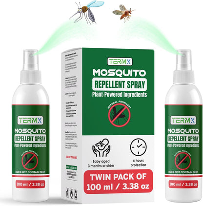 Natural Mosquito Repellent Spray TwinPack 6.75 oz DEET Free Insect Repellent Spray Lemon Eucalyptus Oil Scent for Mosquitoes Gnats Black Flies No-See-ums repelente de Mosquitos para ninos