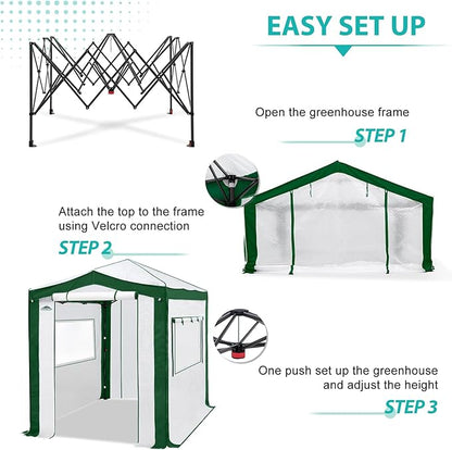 EAGLE PEAK 8x6 Portable Walk in Greenhouse with Polyester Reinforced Corners, Instant Pop Up Indoor Outdoor Gardening Green House, Roll Up Zipper Entry Doors and Mesh Windows, Green/White