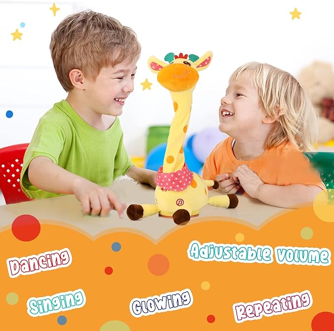 Dancing Talking Giraffe Toy, Singing Musical Giraffe Plush Tummy Time Toys with Volume Adjustment, 10 Children's Songs Light Up Toys, Repeating What You Say, Baby Toys for Boys Girls