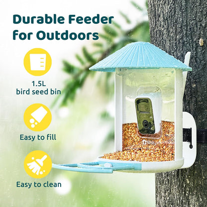 NETVUE by Birdfy Smart Bird Feeder with Camera – AI Identifies Birds Species 2MP Night Vision & App Alerts, 2.4Ghz Wi-Fi Connect IP65 Weatherproof Bird Camera-Gift for Backyard BirdWatchers, Blue