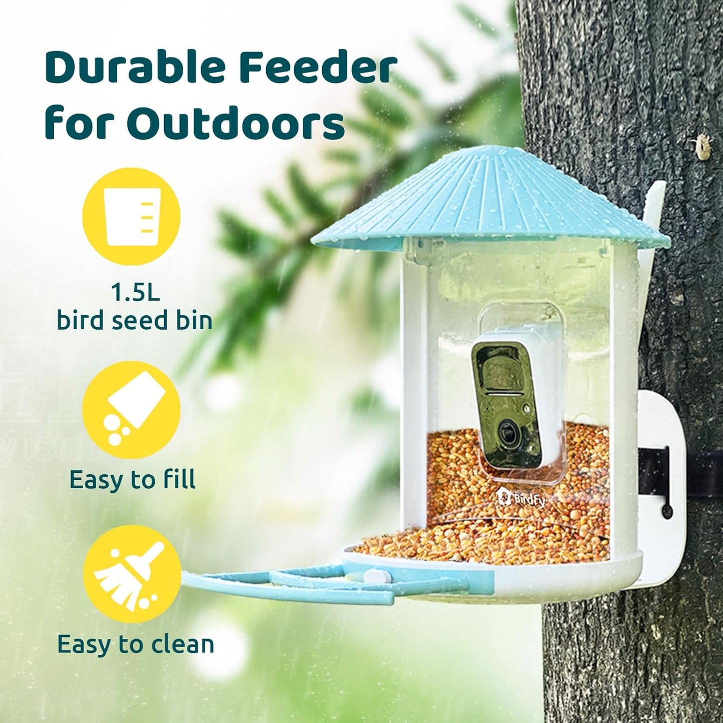 NETVUE by Birdfy Smart Bird Feeder with Camera – AI Identifies Birds Species 2MP Night Vision & App Alerts, 2.4Ghz Wi-Fi Connect IP65 Weatherproof Bird Camera-Gift for Backyard BirdWatchers, Blue