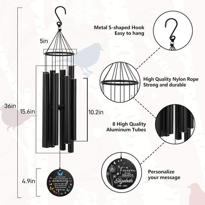 Personalized 36" Memorial Wind Chimes for Outside, Sympathy and Bereavement Gift for Loss of Loved One, A Thoughtful Remembrance of Mother, Father or Husband for Garden and Patio