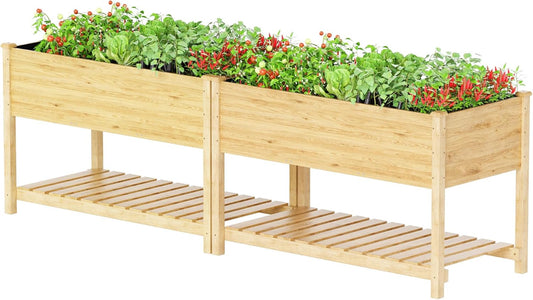 Kullavik 2 pcs Raised Garden Bed with Legs,Outdoor Elevated Cedar Wood Planter Box with Storage Shelf for Vegetables/Flowers/Herbs in Balcony/Backyard/Patio,220lb Capacity-Natural