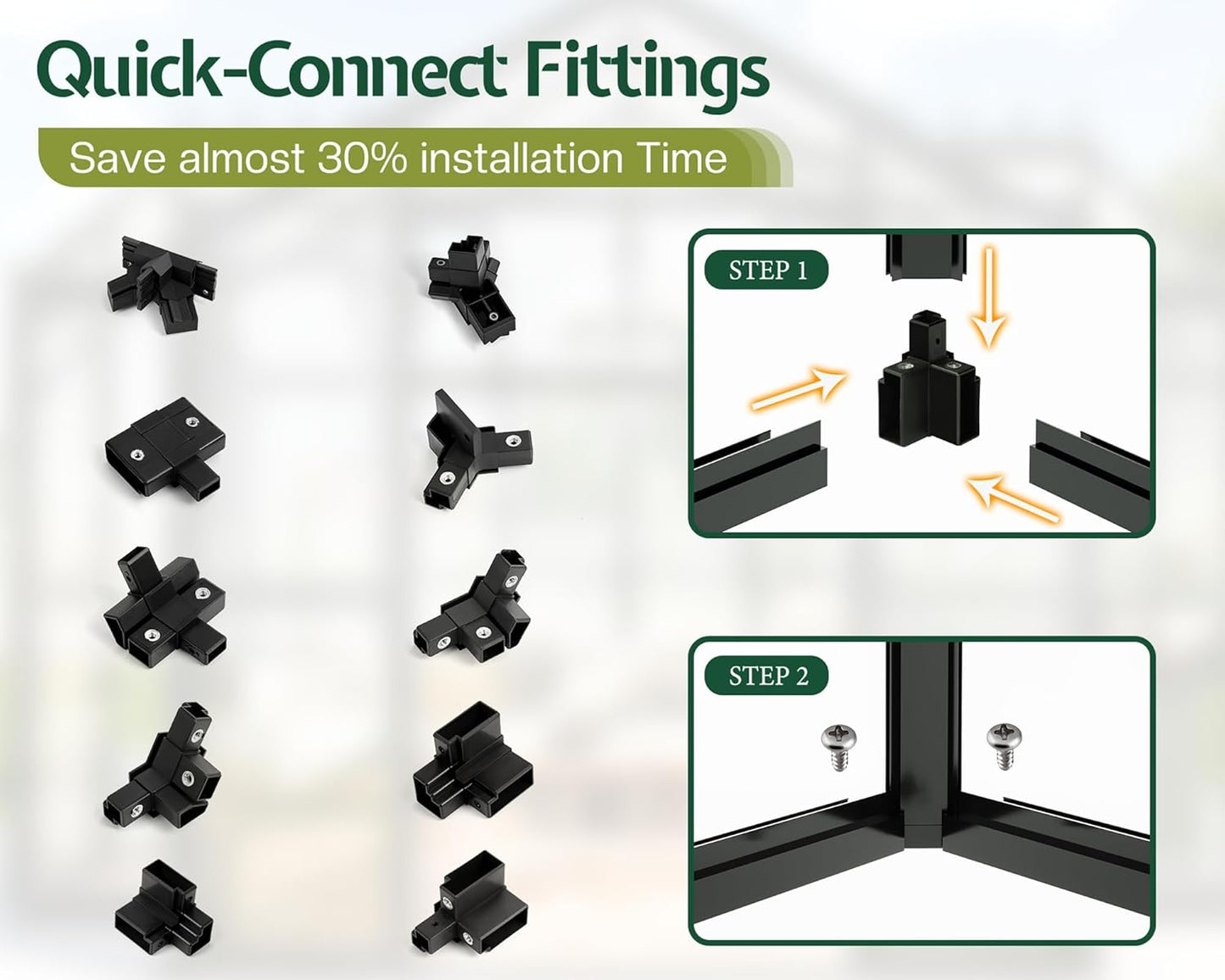 Jocisland 12x10x8 FT Greenhouse for Ourdoors, Quick-Connect Fittings, Aluminum Frame with 2 Vents, 2 Doors, and Walk-in Design for Garden or Backyard, Black