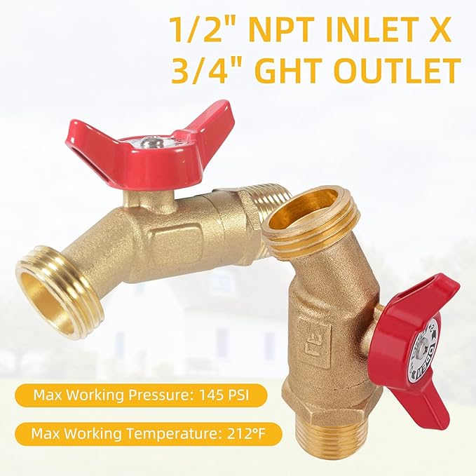12 Pack Hose Bibb Brass Ball Valve, 1/2" Male NPT Inlet x 3/4" Male GHT Threaded Garden Hose Outlet Connector, 1/4-Turn Sillcock Water Spigot Hose Bibb Valve (1/2" x 3/4")
