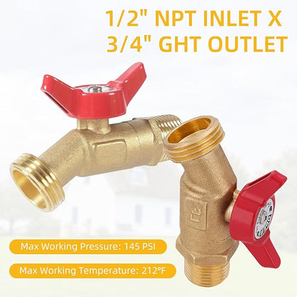 12 Pack Hose Bibb Brass Ball Valve, 1/2" Male NPT Inlet x 3/4" Male GHT Threaded Garden Hose Outlet Connector, 1/4-Turn Sillcock Water Spigot Hose Bibb Valve (1/2" x 3/4")
