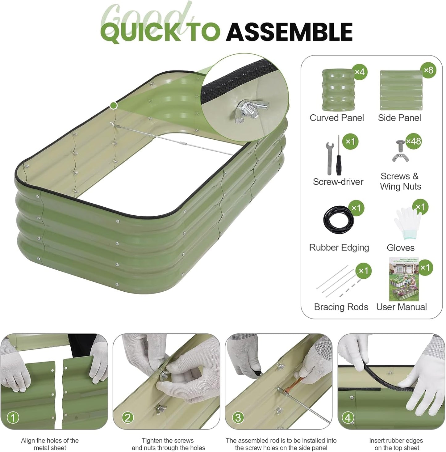 2Pcs 3-in-1 Adjustable Raised Garden Bed Kit | Galvanized Planter Boxes for Vegetables, Flowers | 12" Tall, Multiple Sizes (4x2x1ft, 3x3x1ft, 5x1x1ft) | Outdoor Metal Raised Bed for Gardening, Green