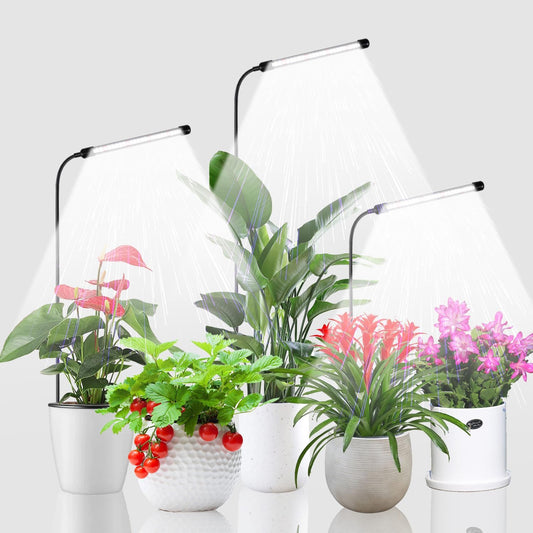 Juhefa Grow Light for Indoor Plants Growing, 6000K Full Spectrum Gooseneck Plant Lamp for Seedings Succulents Small Plants, Auto On/Off Timing & 5 Dimming, 3-Pack