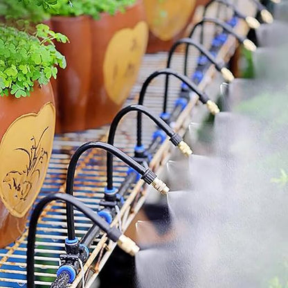 49.2FT/15M 1/4 Inch Tubing Drip Irrigation System Kit Automatic Garden Irrigation Equipment Adjustable Quick Connector Watering Misting for Outdoor Yard Lawn Raised Bed Greenhouse