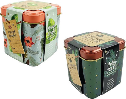 BUZZY Seeds Holiday Mini Spruce and Mint Square Tin Grow Kit 2-Pack, All-in-One Indoor DIY Gardening Gift, Stocking Stuffer, Party Favors Adults, Secret Santa, Present for Gardeners