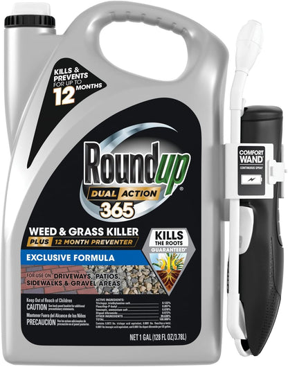 Roundup Dual Action 365 Weed & Grass Killer Plus 12 Month Preventer with Comfort Wand, Kills & Prevents for up to 1 Year, 1 gal.