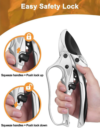 Ratchet Anvil Pruning Shears for Gardening Heavy Duty, Labor-Saving Design Garden Clippers for Arthritis Weak Hands, 3/4" Cut Capacity Branch Cutter for Tree Trimming, Flower, Rose, Plant