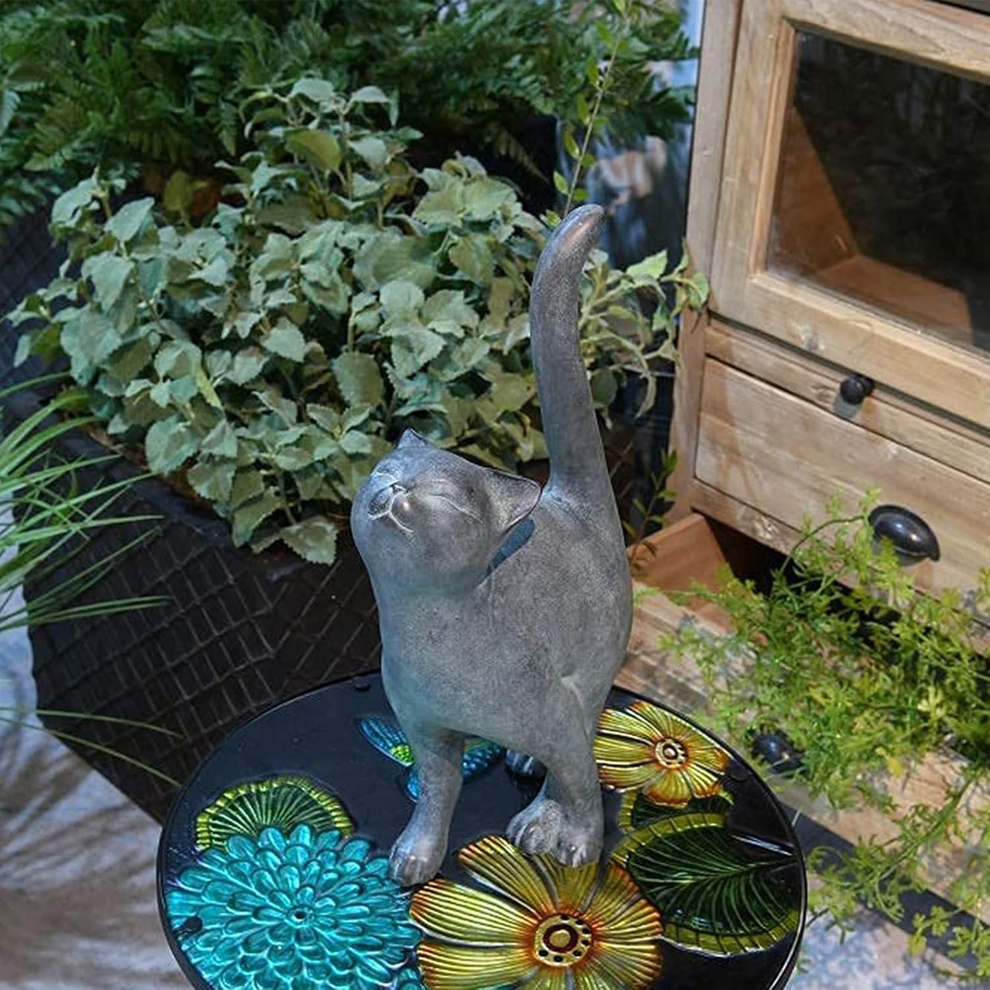 Newman House Studio Garden-Statues Cat-Figurines Home Garden Decor - Farmhouse Backyard Polyresin Kitten 7.6L x 4W x 14.5H inch