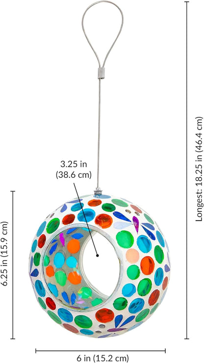 Sunnydaze 6-Inch Glass Mosaic Hanging Bird Feeder for Outdoors - Fly-Through Wild Bird Feeder - Dragonfly Dreams