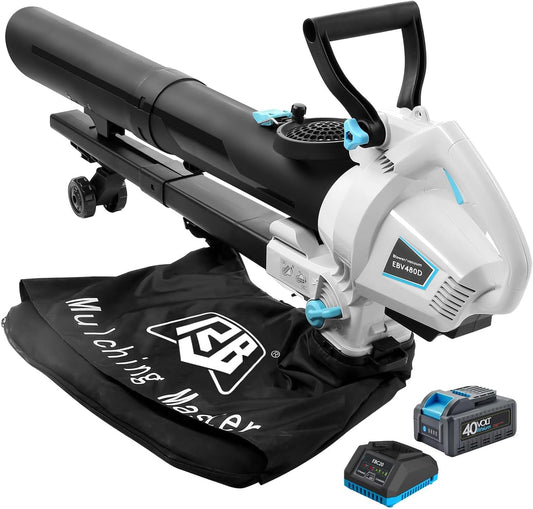 RB 40V Leaf Blower and Vacuum Combo - Powerful Cordless Leaf Vacuum Mulcher with 4.0Ah Battery, 30:1 Mulching, 12L Bag, Adjustable Handle