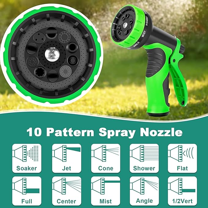 50 ft Expandable Garden Hose with 10 Spray Nozzle - 4 -Layer Latex Core - Heavy Duty Superior Strength 3750D - Expanding Water Hose - Extra Strong Brass Connectors/Storage Bag