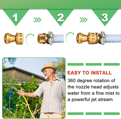 3 Pack Brass Nozzle Power Brass Hose Nozzle, Adjustable Twist Sprayer for Garden