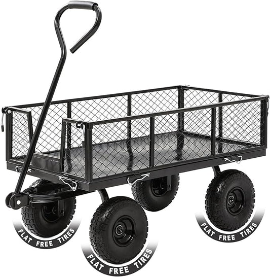 Heavy Duty 900 LBS Capacity All-Terrain Steel Utility Cart - 10" Solid 3.5-4" Wheels & Tires with 180° Swivel Handle | Removable Side Panels & Laser-Welded Frame Multi-Surface Garden Wagon
