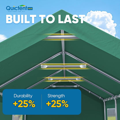 Quictent 10x20 ft Heavy Duty Carport Galvanized Car Canopy Tent Outdoor Garage Boat Shelter with Reinforced Structure with Roll-up Ventilated Windows Sidewall - Green