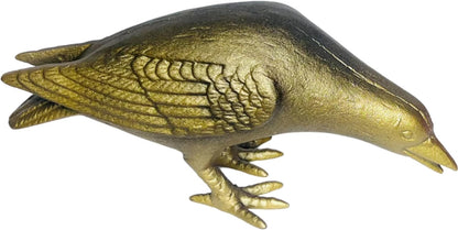 NACH Crow Decor, 10 x 3.5 x 6 inch, Cast Iron Antique Gold Raven Statue, Raven Decor for Outside - Head Down Crow Statue