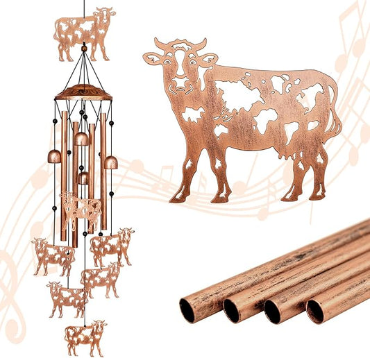 Cow Wind Chimes for Outside, Metal Windchimes Outdoors, Cow Gifts for Women/Men, Memorial/Birthday Gifts, Garden Decor for Outside, Patio or Yard, Durable Chimes for Outdoors