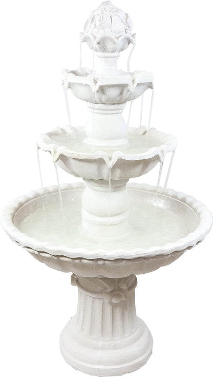 Sunnydaze 52-Inch 3-Tier Outdoor Water Fountain with Fruit Top - Large Outdoor Water Feature for Garden, Patio, Yard or Balcony - White