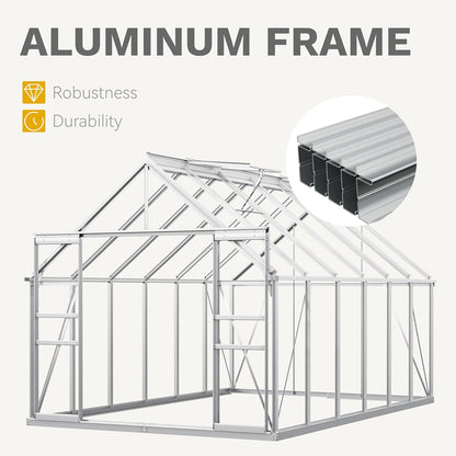 DWVO 8x12FT Polycarbonate Greenhouse Heavy Duty Green Houses Outdoor Aluminum Greenhouses with Sliding Doors Vent Window Walk-in Greenhouse Large Sun House for Garden Backyard, Matte Sliver