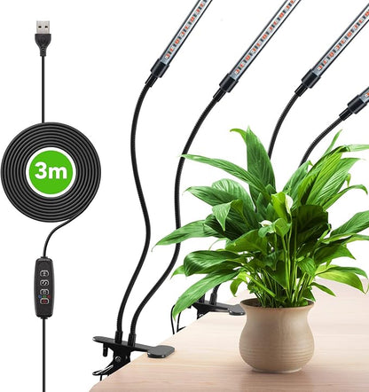 Plant Lights for Indoor Growing, Red Blue Spectrum 4 Heads Clip Grow Lamps with 10 Feet Cables for Seeding Blooming and Fruiting(2 Pack)