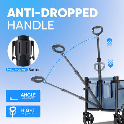 Sekey Heavy Duty Wagon with Big Wheels, Foldable Cart with 220LBS Capacity, Utility Lightweight Wagon, Collapsible Grocery Shopping Cart for Camping Sports & Holiday. Blue