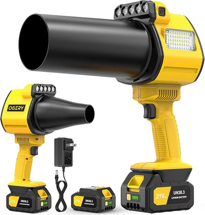 OGERY Leaf Blower Cordless with Lights, 21V Powerful Brushless Electric Leaf Blowers with 2 x 3.0Ah Batteries & Charger, 700CFM 900G Wind Pressure Handheld Blower for Lawn Care Yard Garden, Yellow