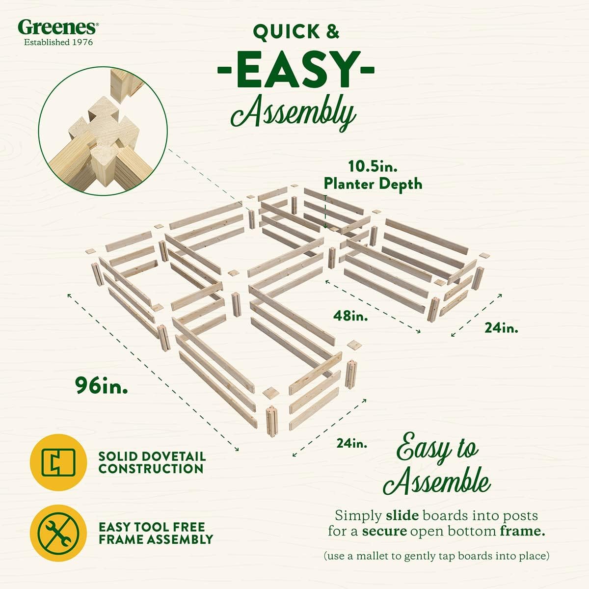 Greenes Fence Original Pine Raised Garden Bed, 8' x 8' x 10.5" U-Shaped Bed - Made in USA with American Pine