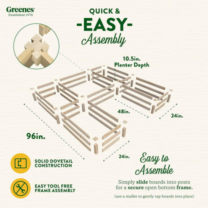 Greenes Fence Original Pine Raised Garden Bed, 8' x 8' x 10.5" U-Shaped Bed - Made in USA with American Pine