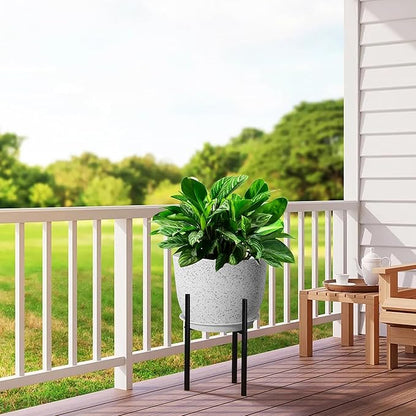 12inch Large Plant Pot, Modern Plastic Planter with High Driange Holes and Saucer for Indoor Outdoor Garden Plants and Flowers, White Speckles