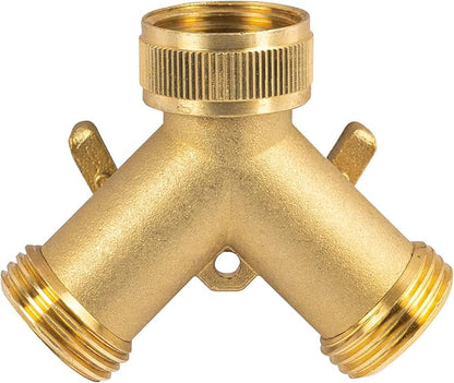 Hourleey Brass Garden Hose Splitter (2 Way), Solid Brass Hose Y Splitter 2 Valves with 2 Extra Rubber Washers (Brass)