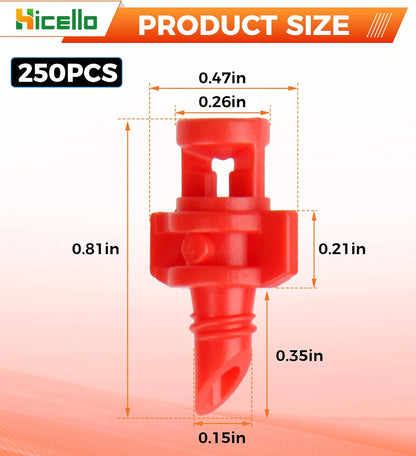 250PCS 360 Degree Misting Nozzle Irrigation, Sprinklers Sprayer for Garden Irrigation System, Micro Sprayer Refraction Automizing Drippers