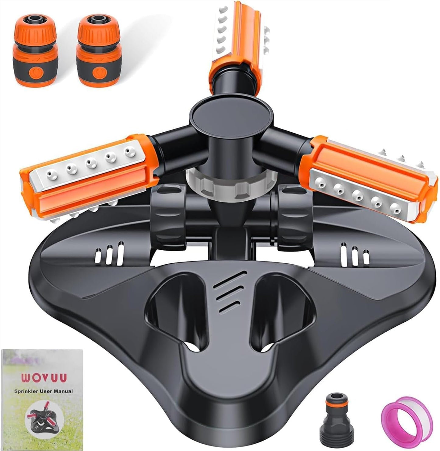 Garden Sprinkler,Upgrade Lawn Sprinklers Automatic 360 Degree Rotating Irrigation Grass Water Sprayer System,Garden Hose Sprinkler for Yard/Built in 36 Units Angle Spray Nozzles(Orange)-1Pack