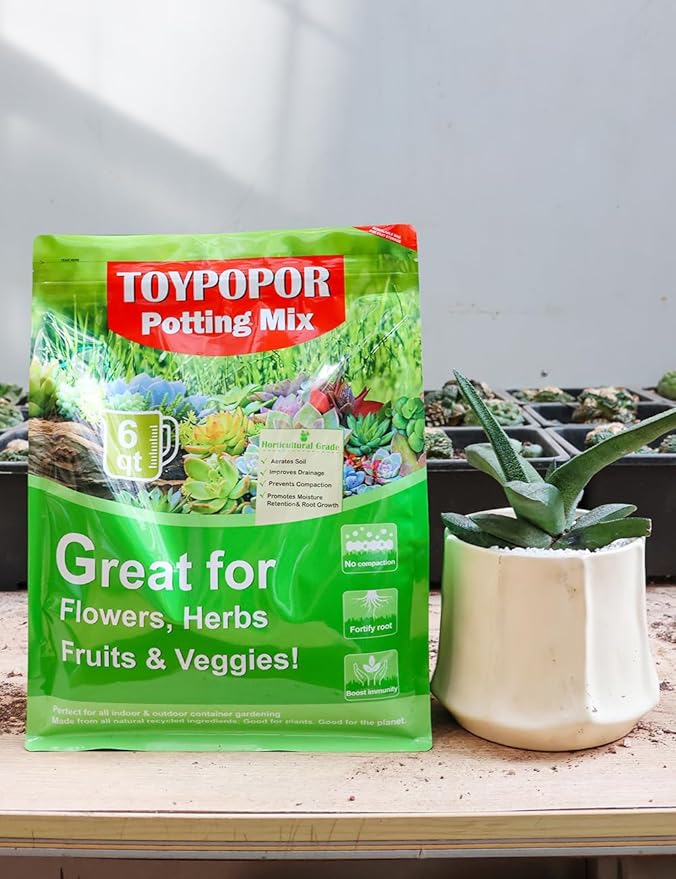 TOYPOPOR Succulent Soil, Cactus Potting Mix 12.5 Pounds/10QTS, High Drainage, Pre-Mixed Ready to Use for All Succulent Varieties, Indoor Plants, Bonsai, Terrarium, Houseplant, 30% Particles 70% Soil